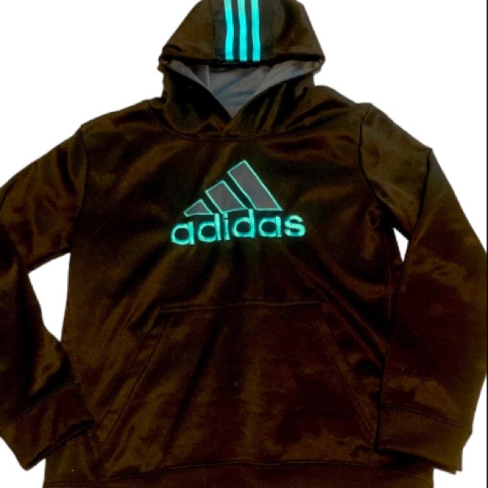 Adidas Sweatshirt Hoodie Black Green Teal Zip Up Sweatshirt Size M Youth